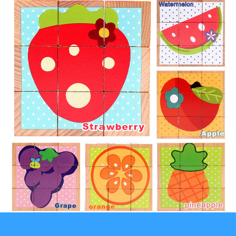 High-grade Six-face Picture Wooden Jigsaw 3D Puzzle Toys Children's Early Educational Toy Cube Jigsaw Puzzle Baby Kids Gifts - Little Blossoms Joy