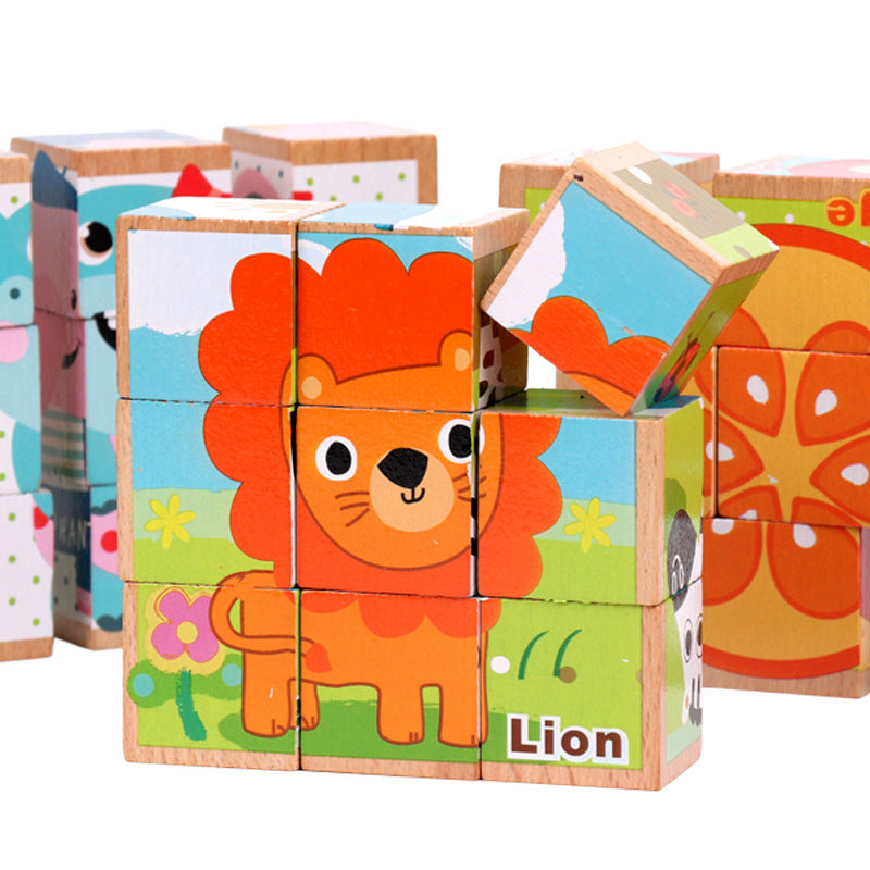 High-grade Six-face Picture Wooden Jigsaw 3D Puzzle Toys Children's Early Educational Toy Cube Jigsaw Puzzle Baby Kids Gifts - Little Blossoms Joy