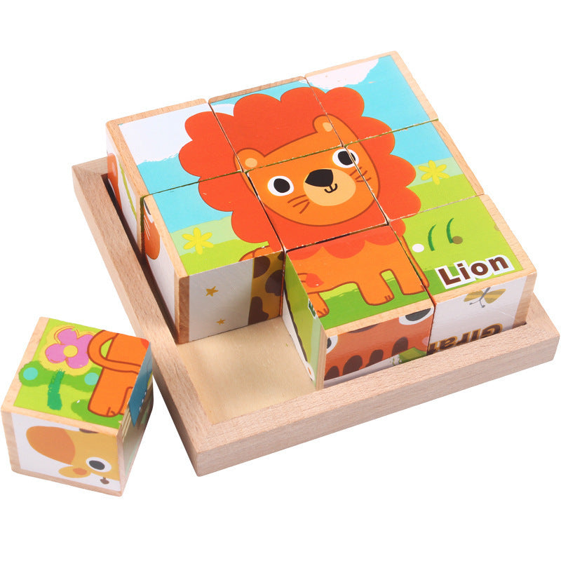 High-grade Six-face Picture Wooden Jigsaw 3D Puzzle Toys Children's Early Educational Toy Cube Jigsaw Puzzle Baby Kids Gifts - Little Blossoms Joy