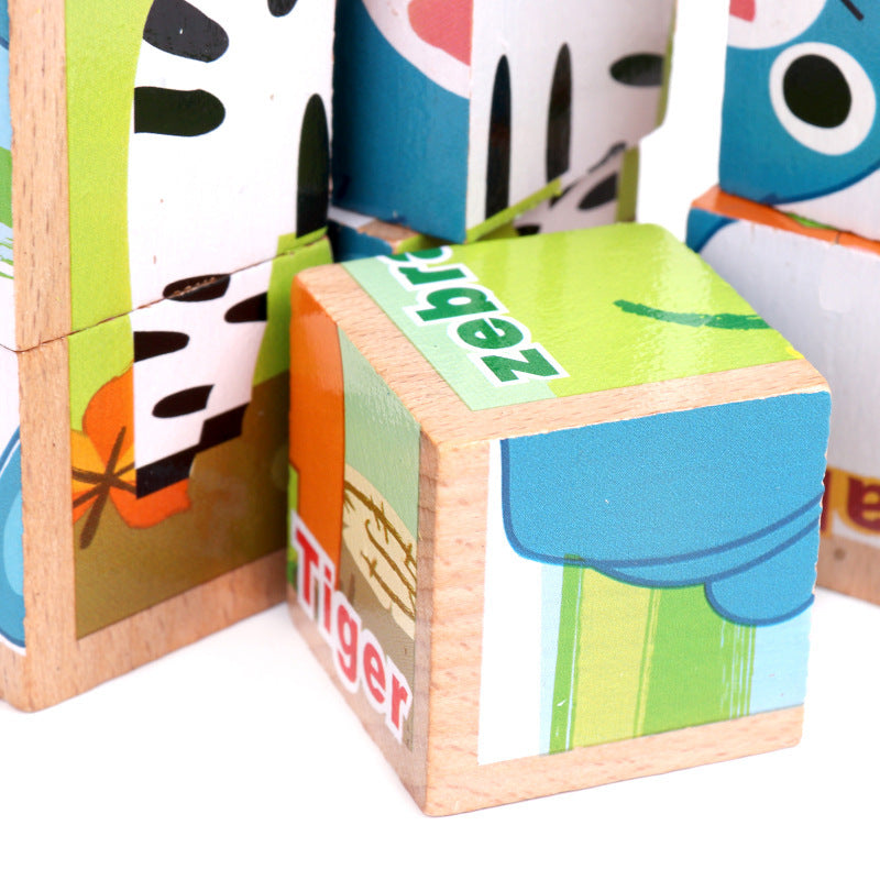 High-grade Six-face Picture Wooden Jigsaw 3D Puzzle Toys Children's Early Educational Toy Cube Jigsaw Puzzle Baby Kids Gifts - Little Blossoms Joy