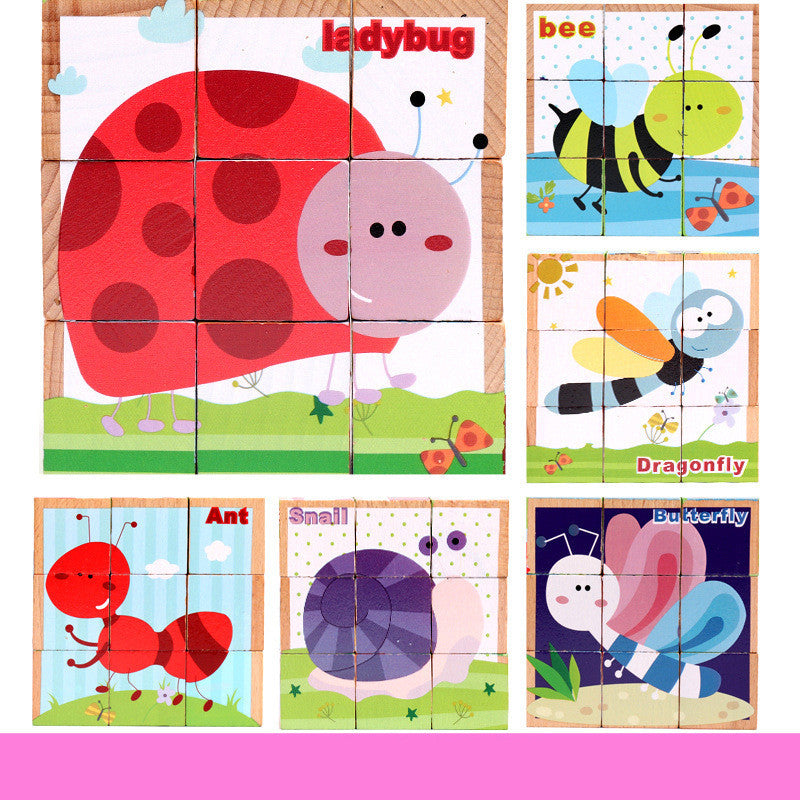 High-grade Six-face Picture Wooden Jigsaw 3D Puzzle Toys Children's Early Educational Toy Cube Jigsaw Puzzle Baby Kids Gifts - Little Blossoms Joy