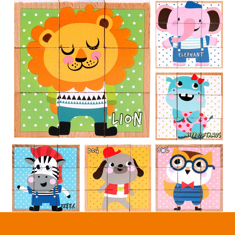 High-grade Six-face Picture Wooden Jigsaw 3D Puzzle Toys Children's Early Educational Toy Cube Jigsaw Puzzle Baby Kids Gifts - Little Blossoms Joy