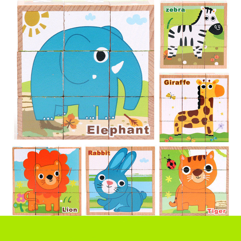 High-grade Six-face Picture Wooden Jigsaw 3D Puzzle Toys Children's Early Educational Toy Cube Jigsaw Puzzle Baby Kids Gifts - Little Blossoms Joy