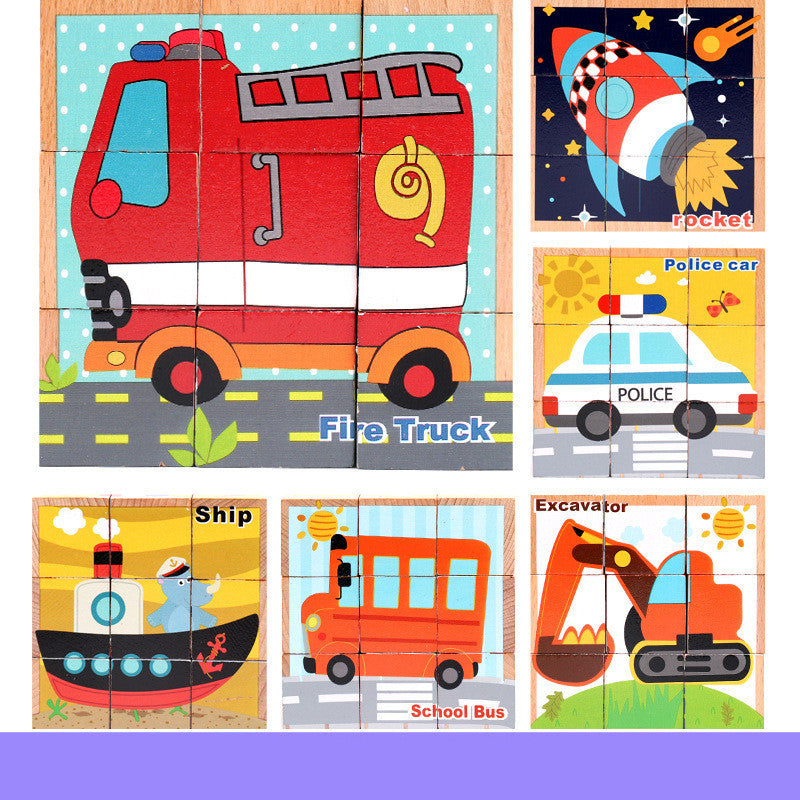 High-grade Six-face Picture Wooden Jigsaw 3D Puzzle Toys Children's Early Educational Toy Cube Jigsaw Puzzle Baby Kids Gifts - Little Blossoms Joy