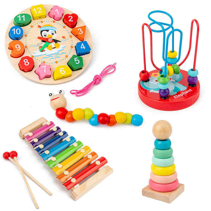 Montessori Figure Stacking, Building Block Puzzles, Clock, Musical Instrument - Little Blossoms Joy