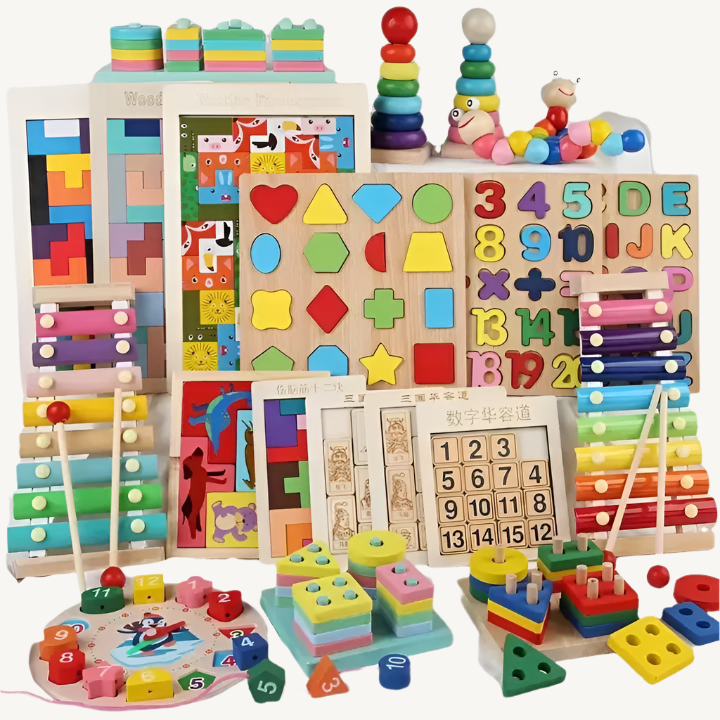 Montessori Figure Stacking, Building Block Puzzles, Clock, Musical Instrument - Little Blossoms Joy